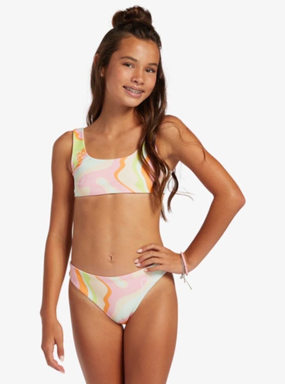 Roxy Girl’s Hibiscus Stripe Print Reversible Two Piece Bikini Swimsuit Set 16